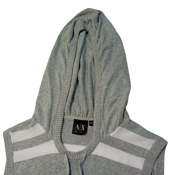 Armani Exchange Top Mens Hooded Knit Striped Shoulders Gray Sleeveless Size M - Picture 7 of 9